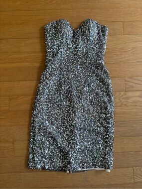 Strapless Sequin Cocktail Dress in Silver